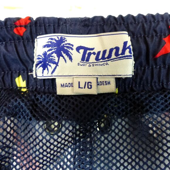 Trunks Surf & Swim Sano Shorts Men L Navy Blue Lighting Bolts Brief Lining Beach - Picture 9 of 12